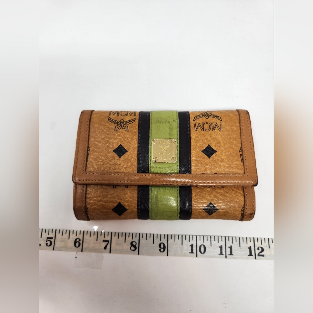 Authentic MCM Visetos Trifold Wallet Cognac